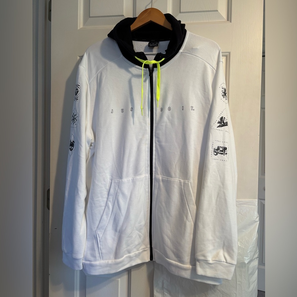 Nike White and Black Zip-Up Hoodie
